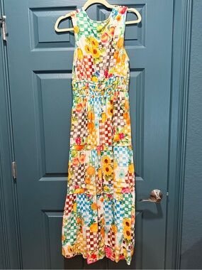 Anthropologie women’s somerset floral check sleeveless Maxi Dress